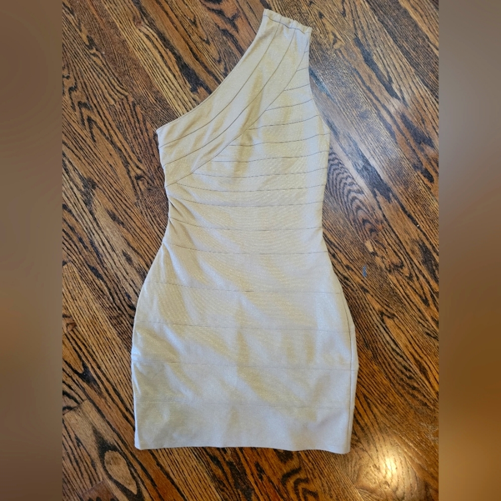 Women's Gold One Shoulder Mini Dress Express Brand Size XS (2-4)